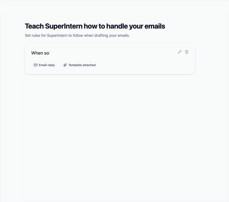 SuperIntern inbox showing emails that need attention, drafted replies and sent items